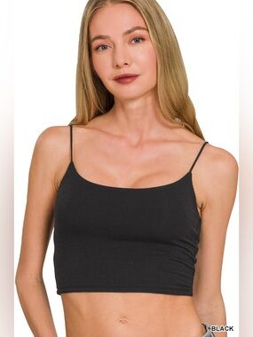 Butter Soft Double Layer Spaghetti Strap Cami | Black Basic Crop Tank